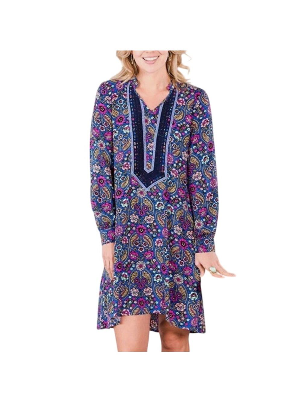 Matilda Jane Thoughts & Dreams Purple Floral Crochet Long Sleeve V-neck Dress